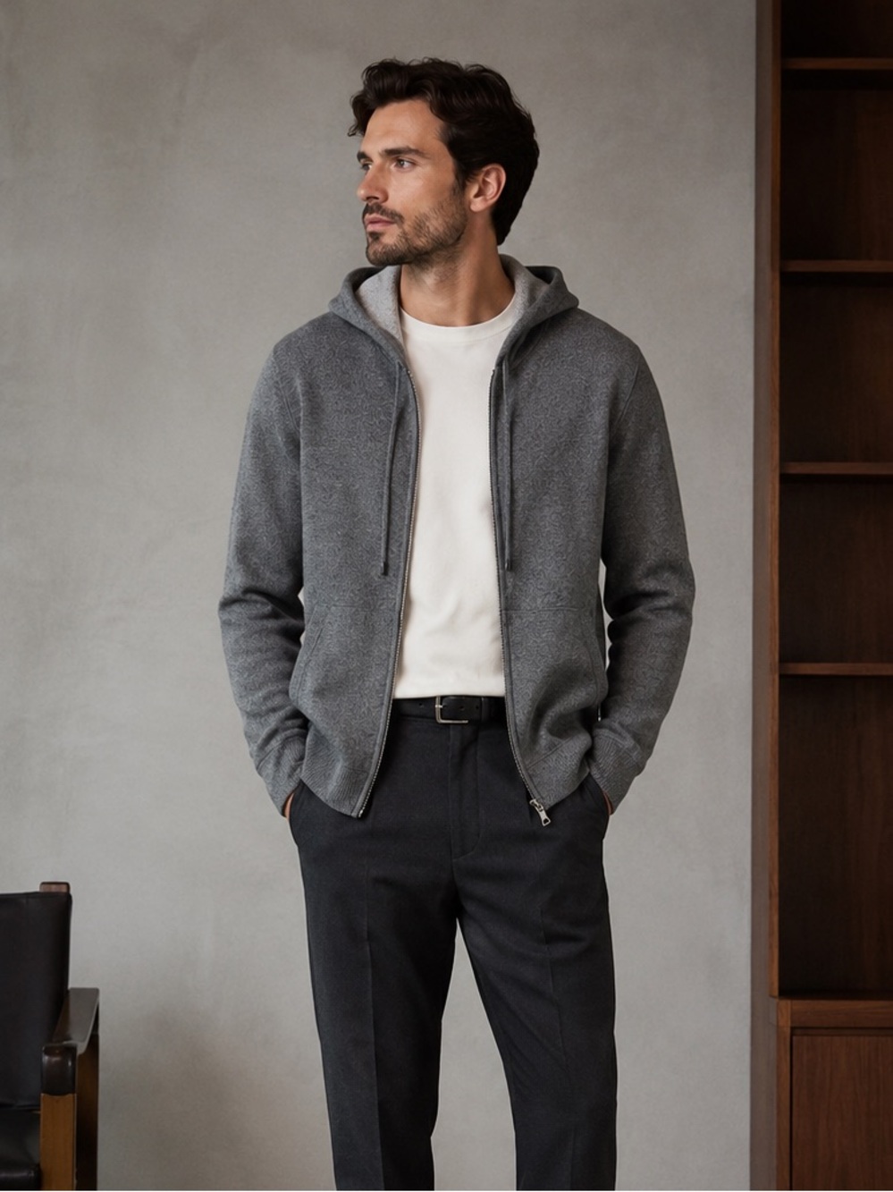 Vince Cashmere Full Zip Hoodie With Raised Seams